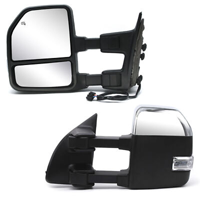 Pair Tow Mirrors For 2008-16 Ford F350 F450 SD Power Heated Turn Signal Chrome