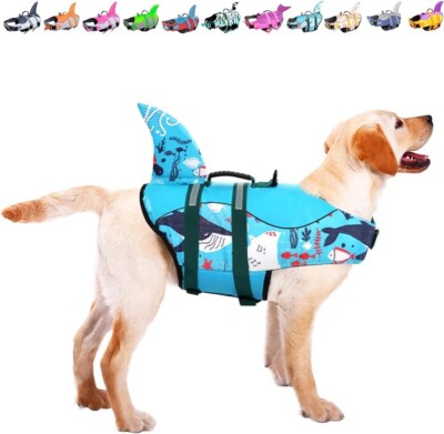 Asenku Dog Life Jacket Shark Adjustable Rescue Handle Size Large New In Package 