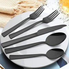 Cliusnra Stainless Steel Flatware Set:20 Pieces Black Forged Silverware Kitchen 
