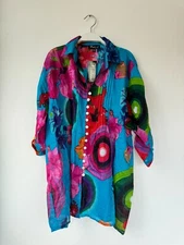 Positano Women's Blouse L Blue Multicolor Floral NEW with Tag