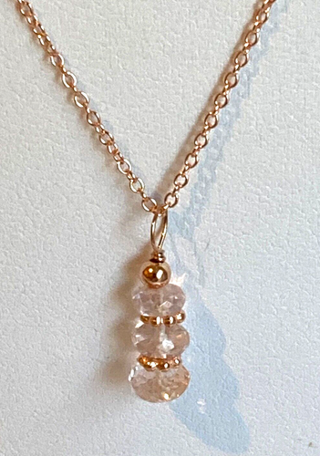 Morganite Graduated Bead Pendant on a 19.5" RG Plated 925 Silver Cable Chain - Picture 3 of 5