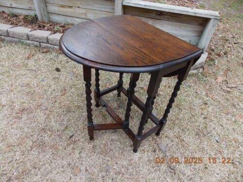 Small Solid English Oak Double Drop Leaf Gateleg Table W/Barley Twist Legs 0 S&H - Picture 5 of 21