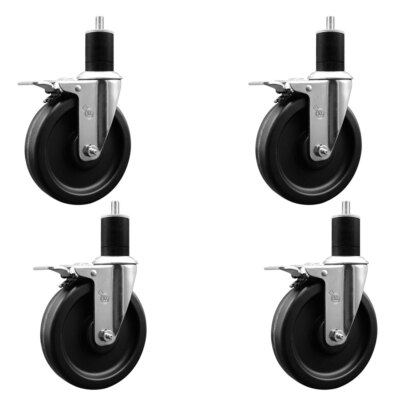 5 Inch Phenolic Swivel 1-3/4 Inch Expanding Stem Caster Set Total Lock Brake