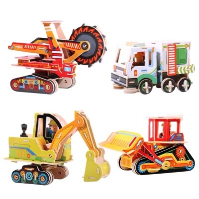Lot Of 5 STEM 3D Wood Vehicle Jigsaw Puzzle Building Sets