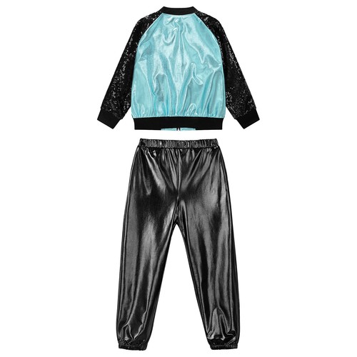 Kids Boys Girls Shiny Performance Costume Hip Hop Street Dance Workout Tracksuit - Picture 20 of 115