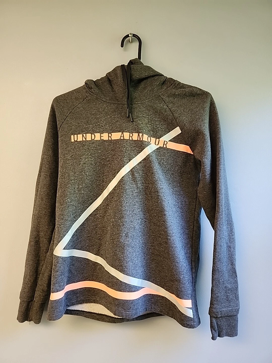 Under Armour Hoodie Womens XS Gray Peach Loose Fit Cowl Neck Drawstring