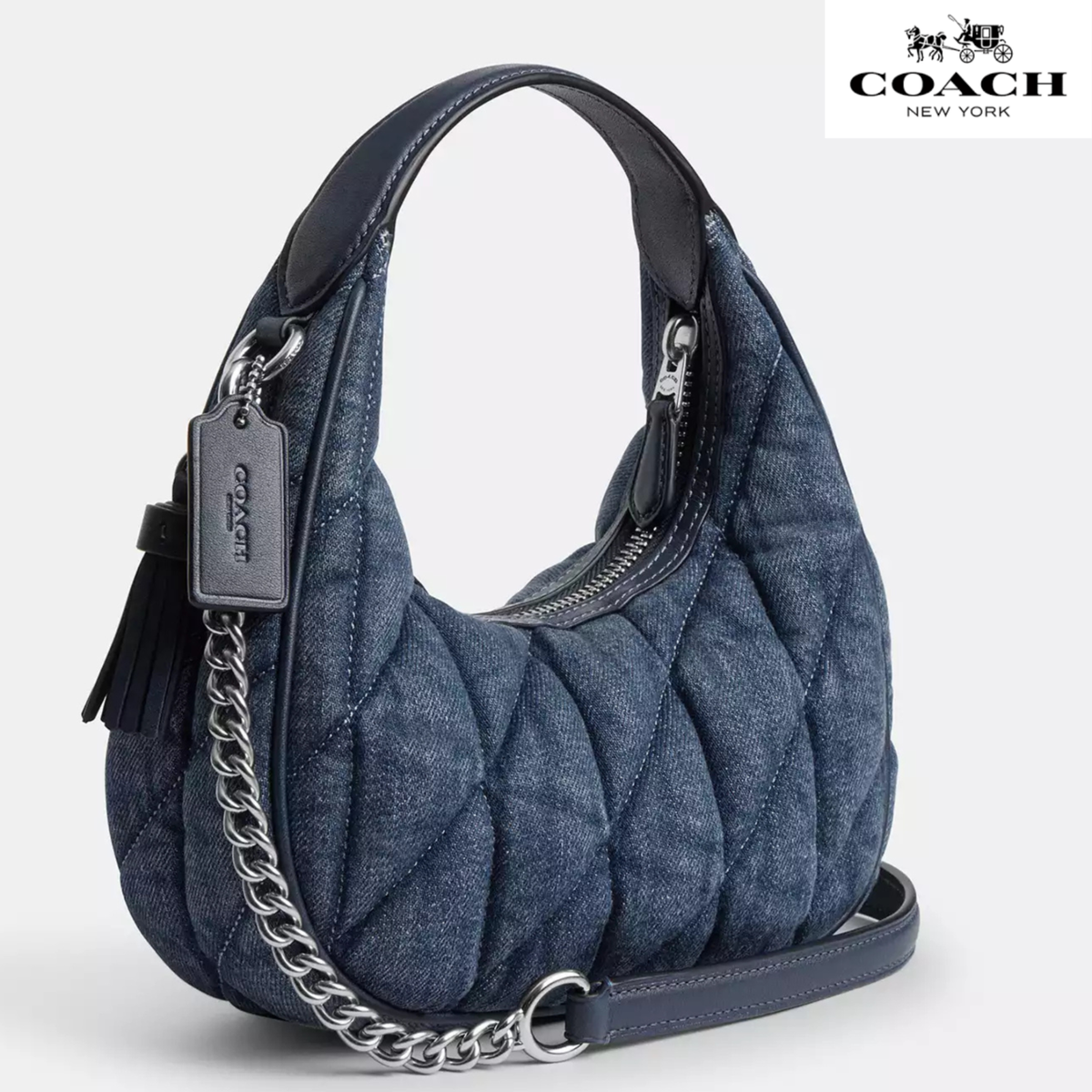 Coach Carmen Mini Crossbody Bag With Quilting Silver Denim