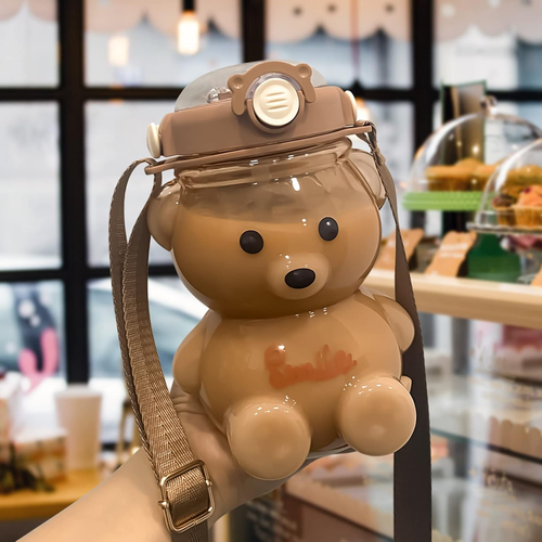 Kawaii Bear Water Bottle with Straw and Strap, Cute Water Bottles for Kids, Port - Picture 6 of 12