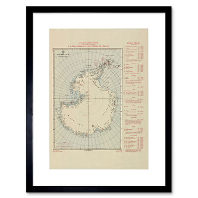 Antarctica Map 1961 1962 Deep Freeze Framed Art Print 12x16 Inch