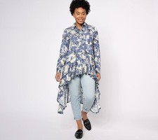 Attitudes by Renee Button Front Drama Hi-Low Tunic - Women's S - Blue Mosaic