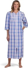 Miss Elaine Women's Long Seersucker Robe, Front Zipper, 3/4 Sleeves, Two Inserts