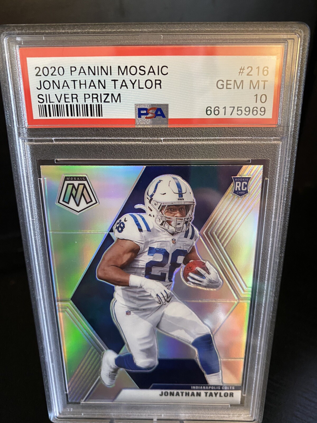 2020 MOSAIC JONATHAN TAYLOR TRUE SILVER PRIZM HOLO ROOKIE RC PSA 10 #216 COLTS