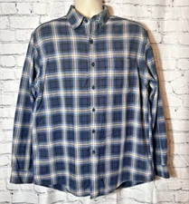 LL Bean Lightweight Cotton Check Windowpane Plaid Shirt Blue Mens Trad Fit M-Reg