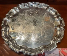 LARGE WALLACE SILVER - CHIPPENDALE CHASED SHEFFIELD SILVER SALVER TRAY - SUPERB
