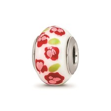 Reflection Beads Sterling Silver Red  Pink Flowers Italian Glass Bead