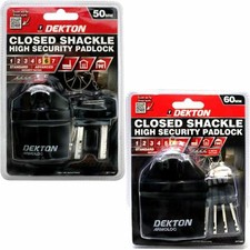 High Security Closed Shackle Padlock Steel Chain Lock 4 Keys 50mm - 60mm DT71080