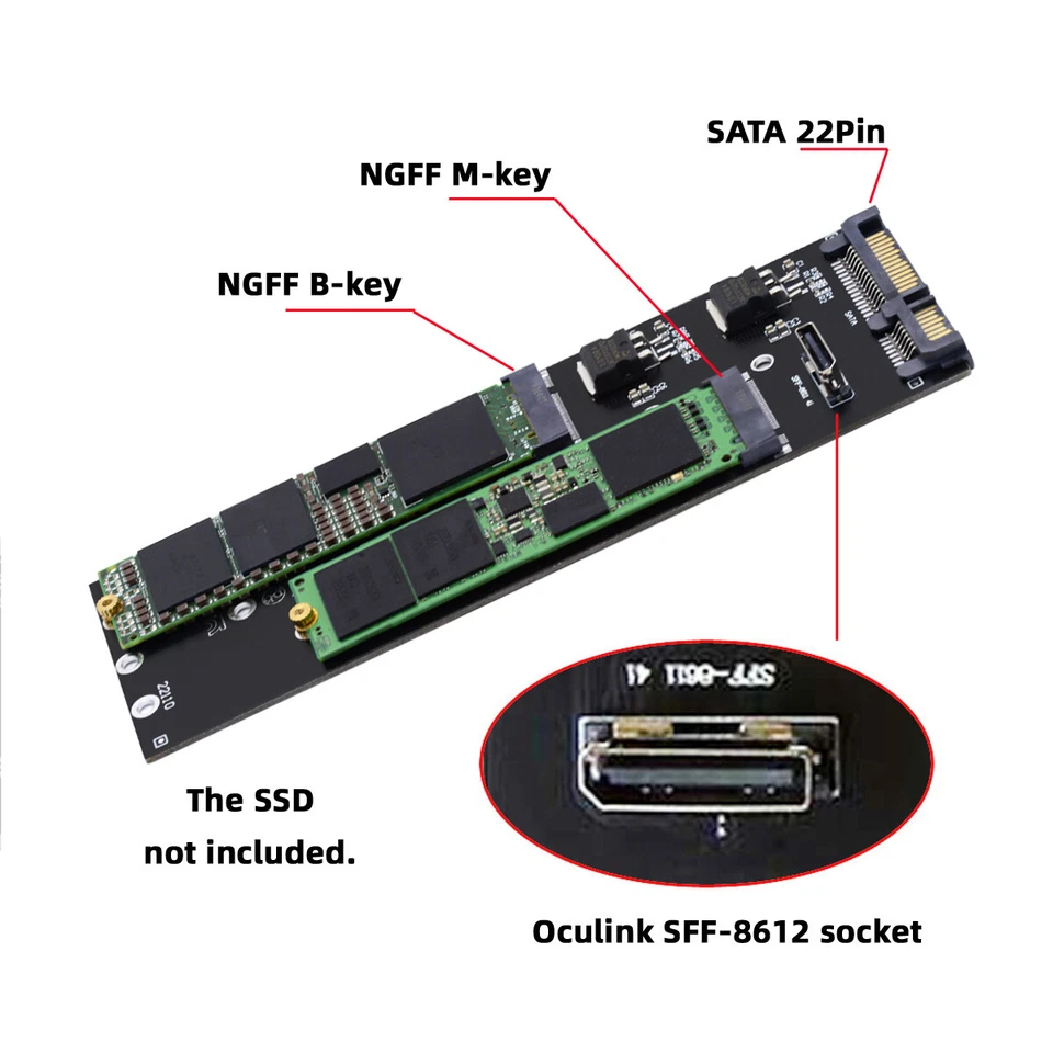 Oculink SFF-8612 8611 to U.2 Kit M-Key to NVME PCIe SSD and NGFF to SATA Adapter - Image 4 of 4