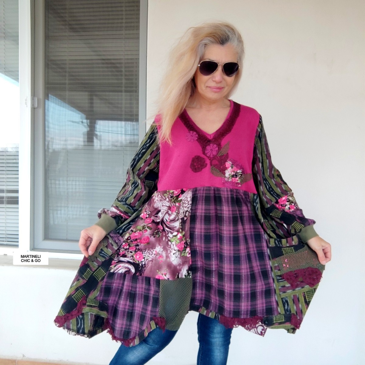 PLUS SIZE PINK SHIRT DRESS 3XL MAXI SHIRT DRESS BOHO FLORAL TUNIC SWEATER  DRESS