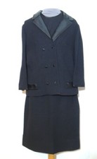 3 PC Butte Knit 1960's Black Boucle Wool Knit Suit w-27- 29