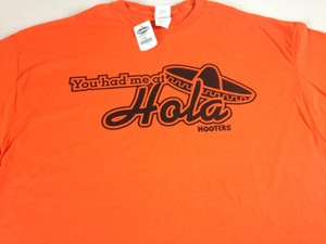 Hooters-Shirt-You-Had-Me-At-Hola-Mens-2XL-Orange-Hot-Girl-Hello-Sombrero-Beer