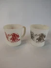 DAVY CROCKETT Brown and White Fire King Oven Ware Mug Set 2 Milk Glass Vintage