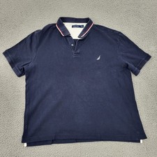 Nautica Polo Mens XL Cotton Navy Embroidered Logo Blue Shirt