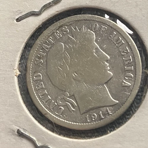 1914 Barber Dime VG Very Good 90% Silver 10c US Type Coin Collectible