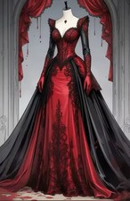 black red Vampire Gothic prom dresses Lace A-Line Vintage Corset evening gown 