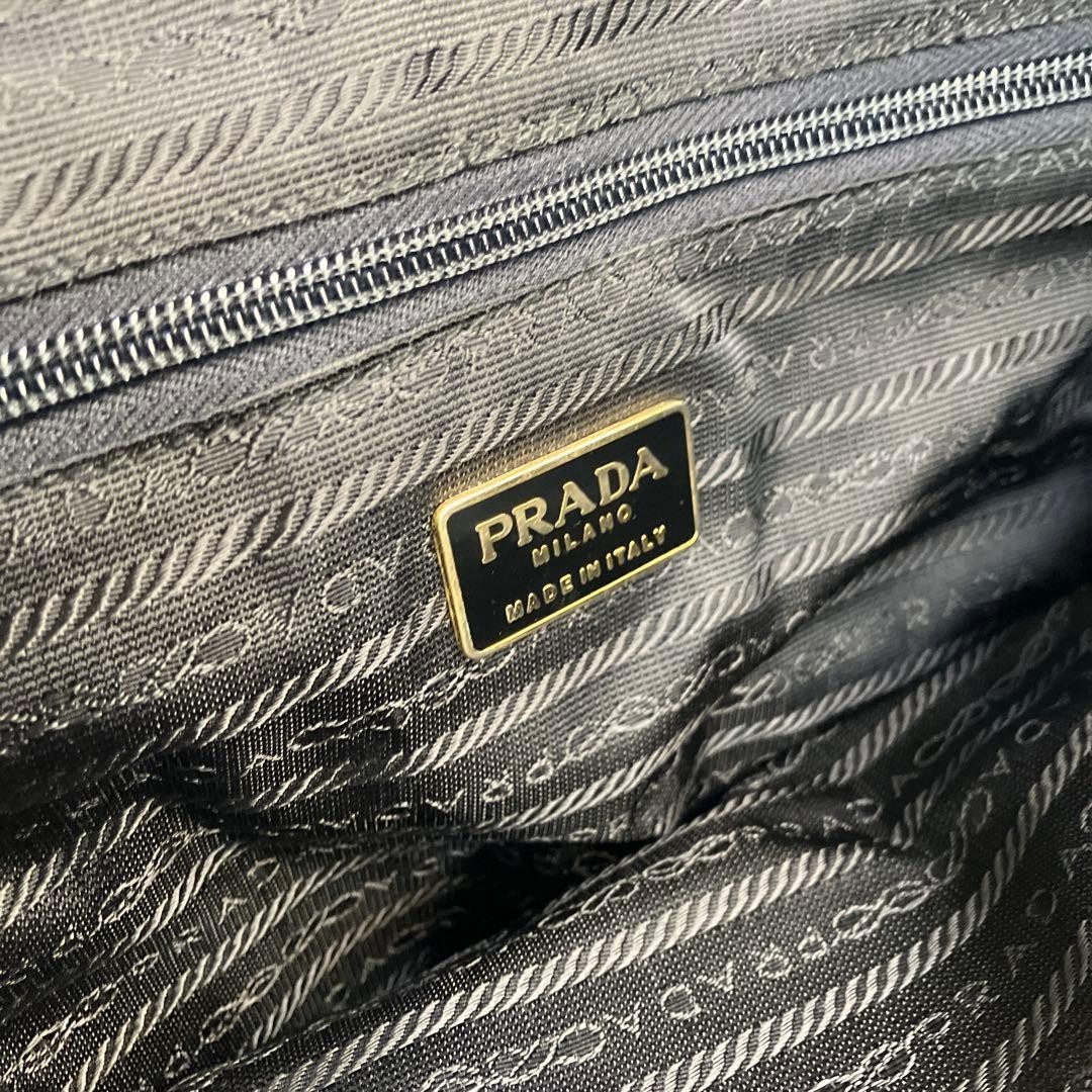 PRADA Tessuto Nylon Croc Embossed Leather Handle Tote Bag Black Vintage Used thumbnail 9