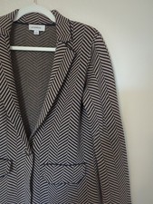 Evereve Womens S Herringbone Knit Blazer Navy Camel Chevron One Button