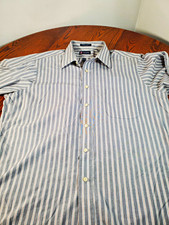 Chaps Men's Wrinkle Free Striped Dress Shirt L 16-16.5 34/35 Gray Tan