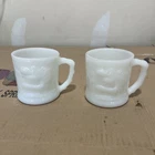 Set of 2 Vintage GROG Caveman Milk Glass Mugs BC Comic Fire King Johnny Hart