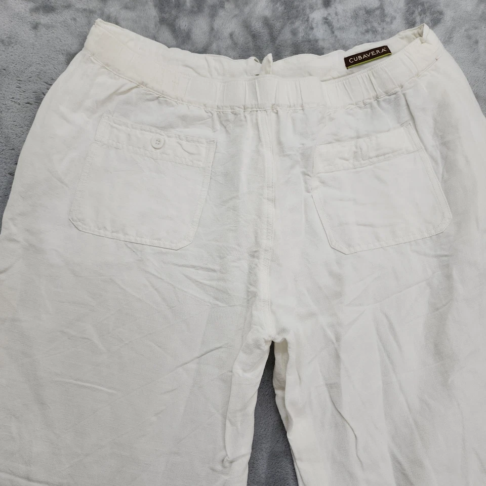 Pantalones Cubavera Para Hombre XL Blanco Mezcla de Lino Natural Cordón Bolsillos Rectos Foto 3 de 4