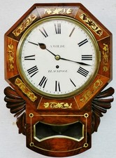 Antique English A. Wilde 8 Day Inlaid Rosewood Single Fusee Drop Dial Wall Clock