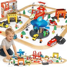TOY Life Wooden Train Set for Toddlers 2-4, 119PCS City Train Toys with Woode...