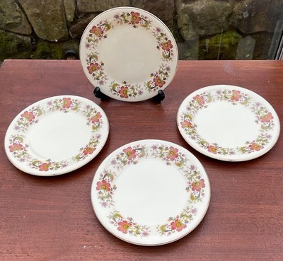 Vintage Blumenbeilage, Vorspeise, Brotteller 16,5 cm Bone China x 4 NIE BENUTZT