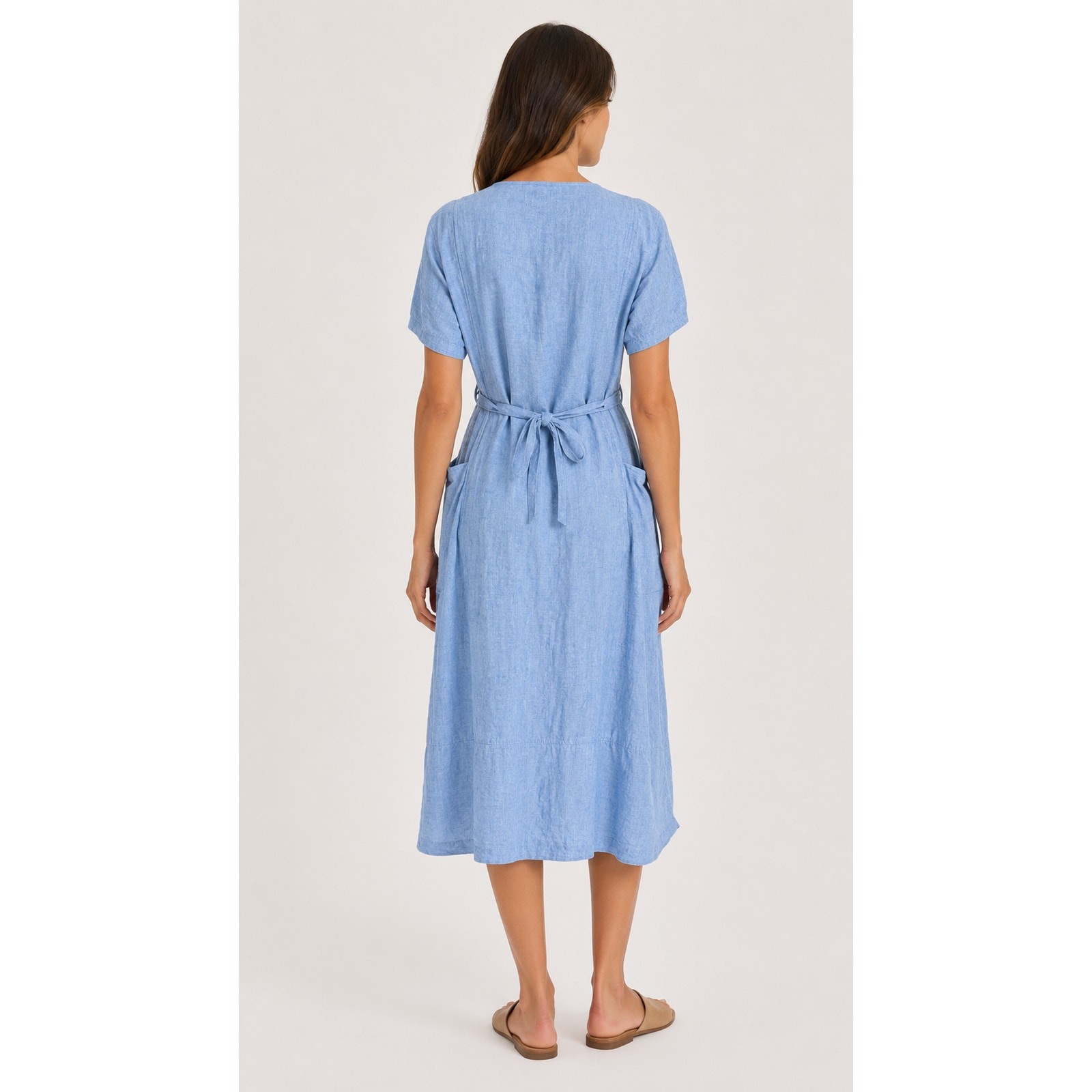 Poetry Linen Tie Back Midi Dress Blue Womens Size 4 Lagenlook Coastal image 3