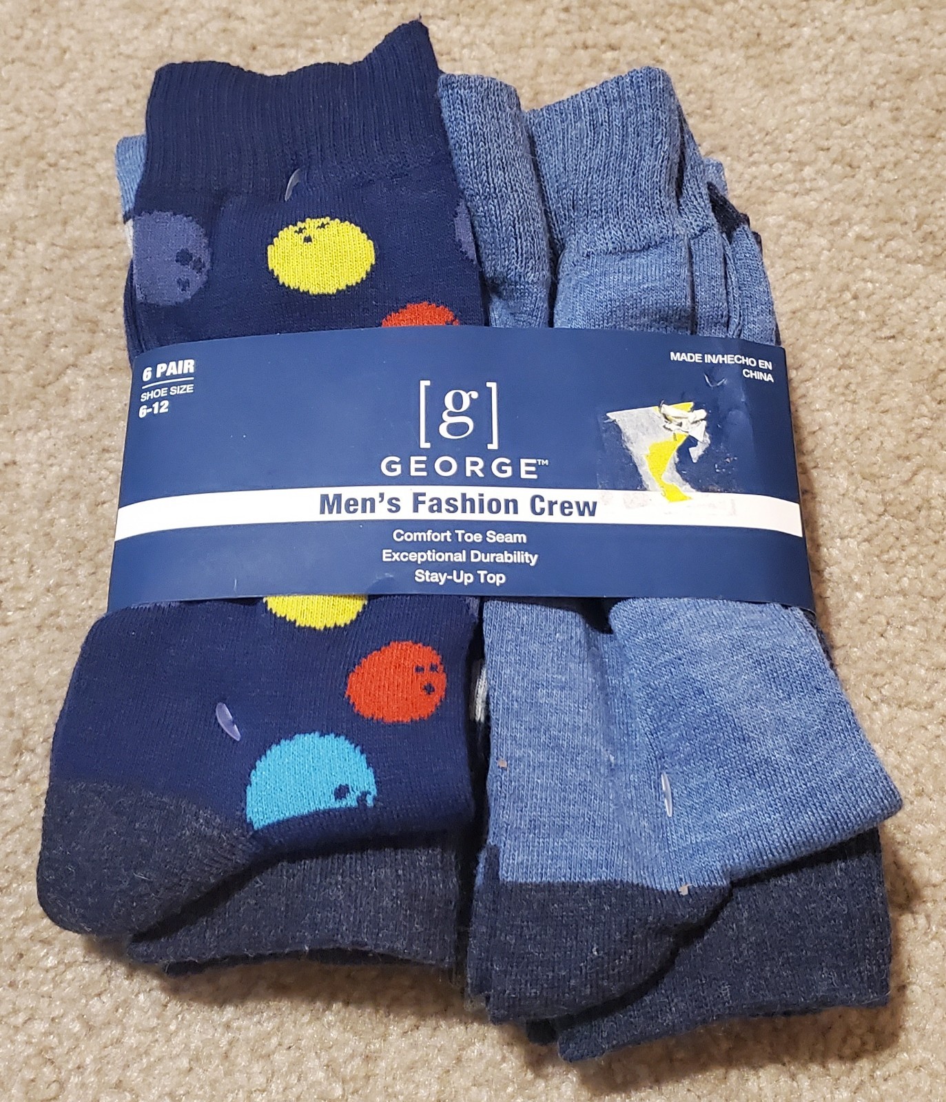 George Mens Fashion Crew Socks 6 Pair Bowling Theme Shoe Size 6-12 NWT