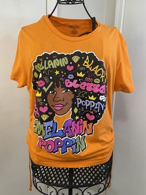 On Fire Women s 1X Melanin Poppin Graphic Tee Black Girl Magic Cutout Back