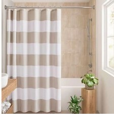 Urban Habitat Striped Shower Curtain With Hooks With Gray Laundry Bag