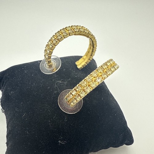 VTG Nolan Miller Pierced Earrings โ Goldtone Double Row Austrian Crystal โจ๐ - Picture 5 of 6