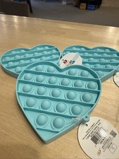 Set Of 3 Blue Fidget Heart Popper Toy Push Bubble Pop Sensory New