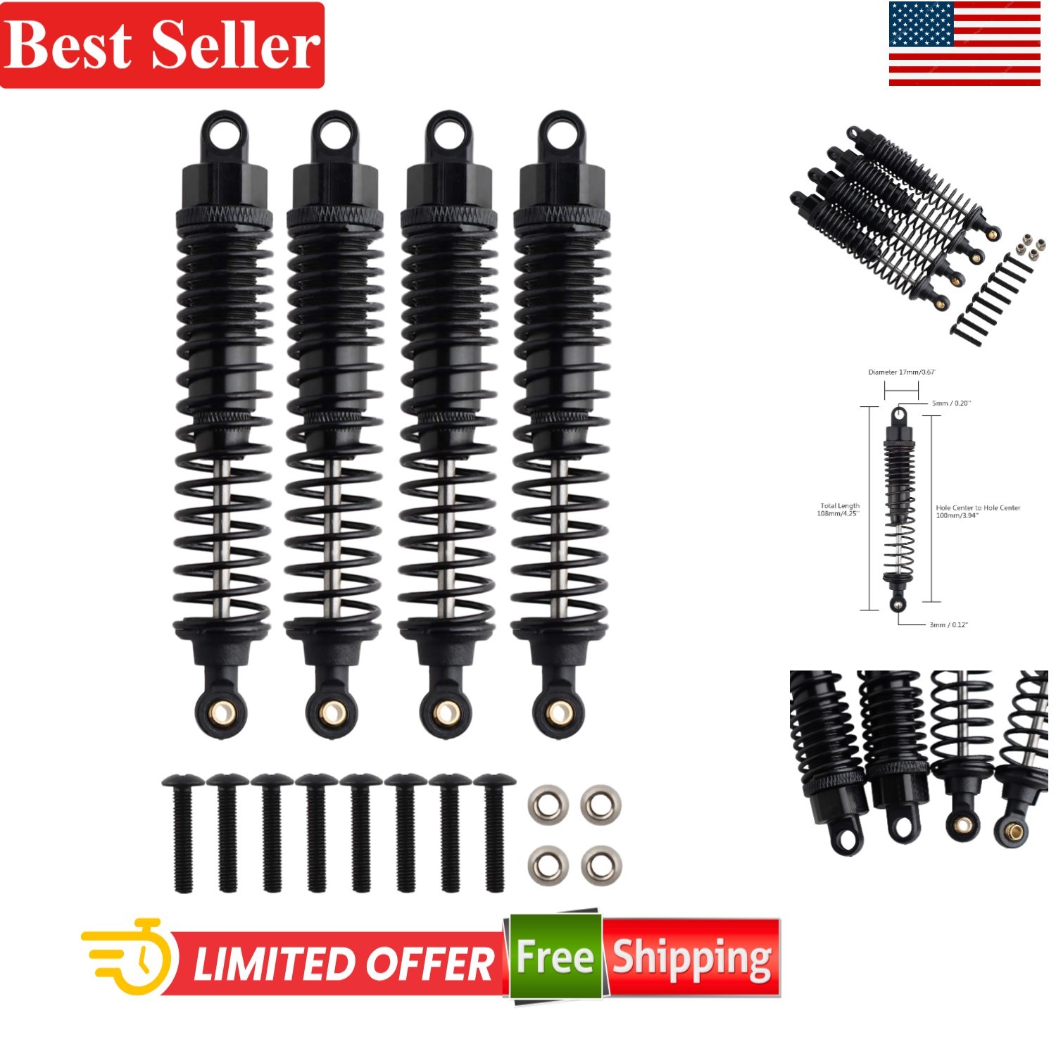 108mm Aluminum Shock Absorbers for HSP Redcat Volcano S30 Upgrades