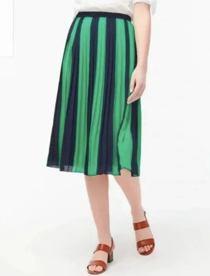 J. Crew женщин плиссированные Midi юбка размер 8 Midi темно-синий и зеленый полоски новый с Ярлыками - Изображение 4 из 4