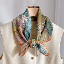 70 Cashmere 30 Silk Neckerchief Shawl rainforest Print Scarf Bandana 26'' Wrap