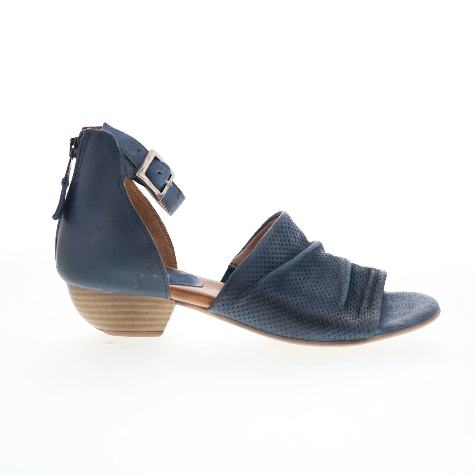 Miz Mooz Charley Womens Blue Leather Hook & Loop Heeled Sandals Shoes