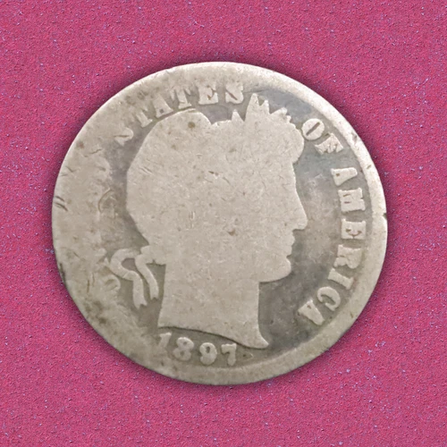 1897 Barber Silver Dime Liberty Head US Coin 90% Silver Antique 10C