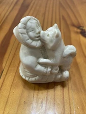 Vtg Pearlite Dog & Eskimo Sculpture Figurine Canada 2.5”By Fait A La Main Par