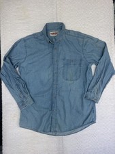 Wrangler Denim Button Down Shirt Men  s L 100 Cotton Light Medium Wash