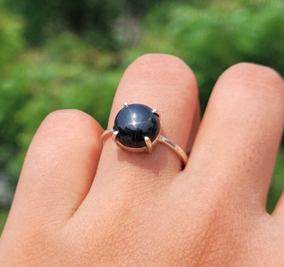 Gorgeous Black Star Sapphire Ring Statement Engagement 925 Sterling Silver Rings